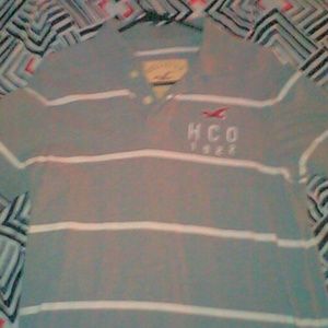 Men's Hollister Gray with white stripes polo shirt