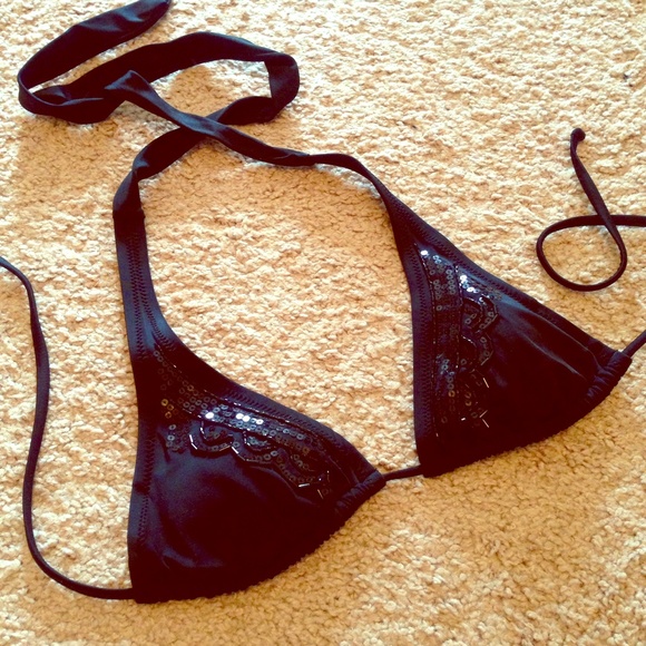 XS Black beaded bikini top