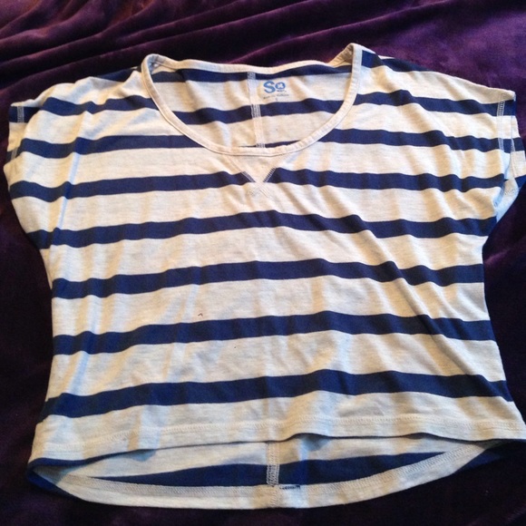 Blue and beige striped crop top