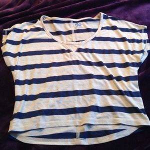 Blue and beige striped crop top