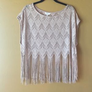 Taupe and silver threaded fringe Kirra top