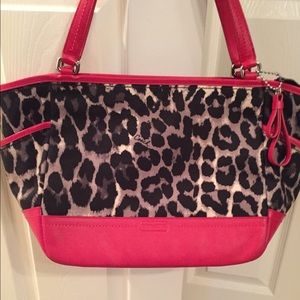 Authentic red and snow leopard Coach bag
