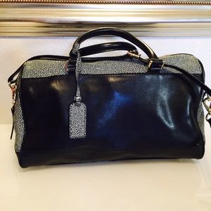 BR back and white pebble leather satchel