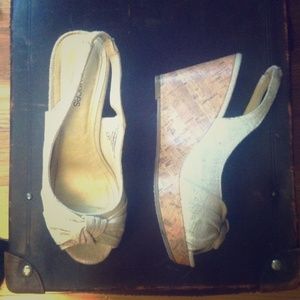 Cork Platform Heel Canvas Bow Summer Wedges