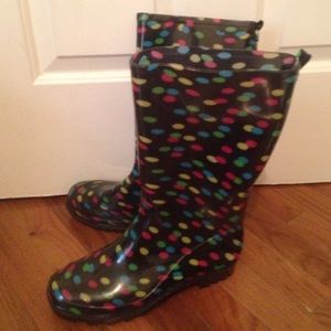 Multi colored polka dot rain boots
