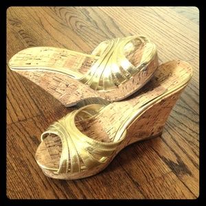 Gold Cork Wedge Shoes size 8