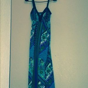 Blue and green maxi dress
