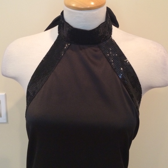 Black sequin halter dress