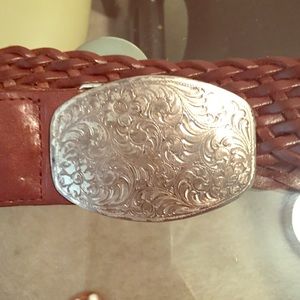Leather braided belt with silver buckle