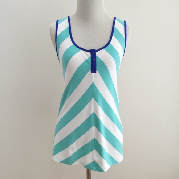 Willi Smith Tops - Turquoise & White Chevron Tank
