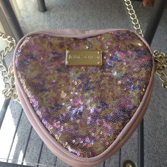Betsy Johnson pink sparkle heart shaped cross body