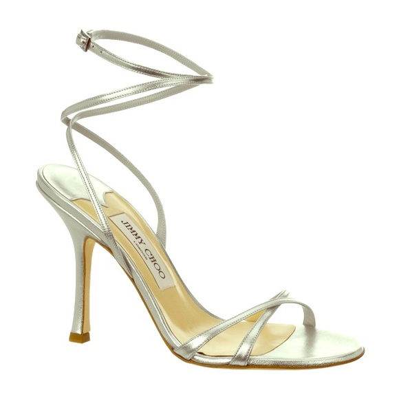 Jimmy Choo silver strappy mid heel sandals