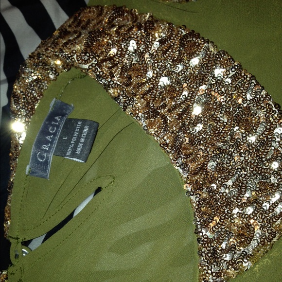 Army green sheer silky blouse - Picture 3 of 3