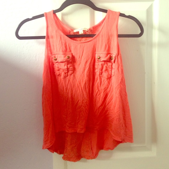 Coral tank top with lace back