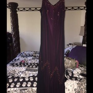 Formal long crepe dress with beaded bodice
