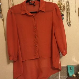 Orange sheer blouse w gold buttons
