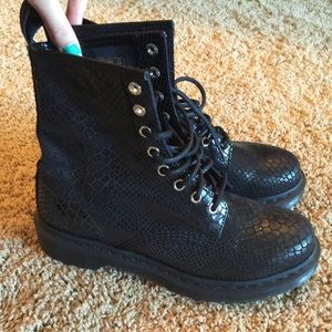 Dr. Martens black snake print boots