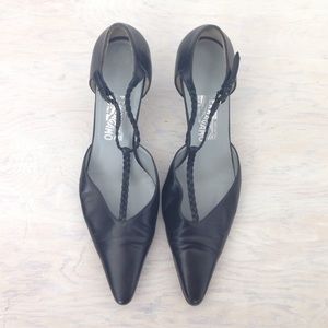 Ferragamo Kittin Heel T Strap Leather Shoes