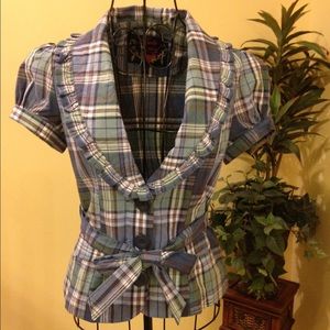 Adorable BODY CENTRAL blue/white plaid jacket