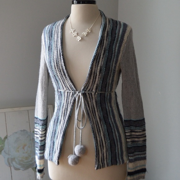 🔴Cozy Cute Pom Pom Waist Tie Stripe Cardigan