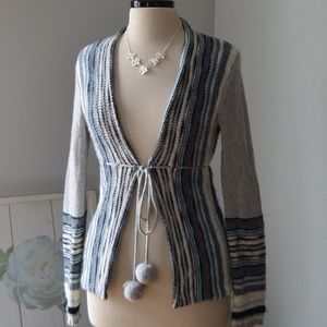 🔴Cozy Cute Pom Pom Waist Tie Stripe Cardigan