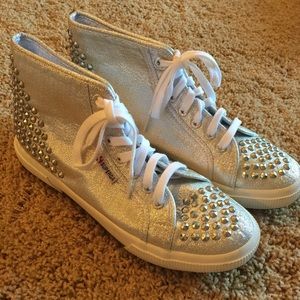 Superga silver metallic sneakers with studs