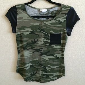 Camouflage Shirt with Faux Leather Sleeves