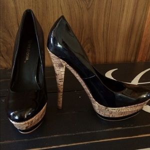 Black heels with cork bottoms