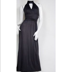 Black Key Hole Halter Style Maxi Dress