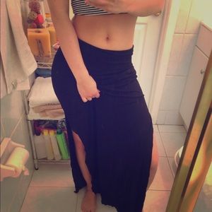 black maxi skirt w/ 2 side slits (not too high)