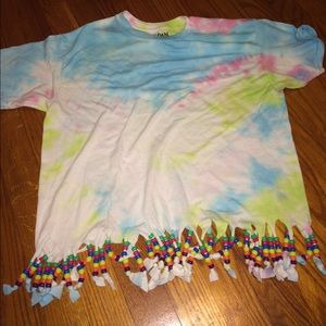 Tie dye shirt crop top/ with beads at the bottom!