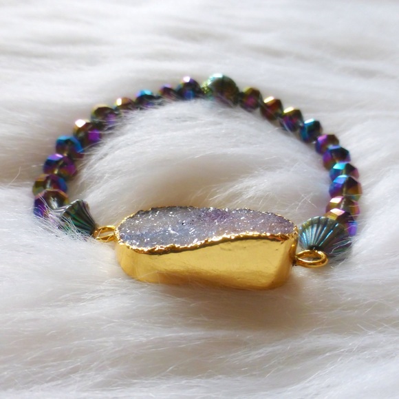⛔️SOLD⛔️18k gold dipped agate druzy bracelet - Picture 2 of 3