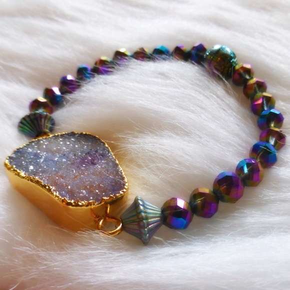 ⛔️SOLD⛔️18k gold dipped agate druzy bracelet - Picture 3 of 3
