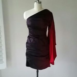 Nicole Miller one shoulder draped sleeve dress