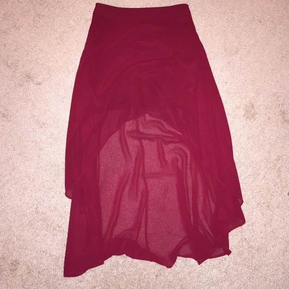 Burgundy low-high skirt
