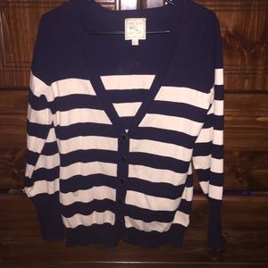 Navy and off white striped cardigan