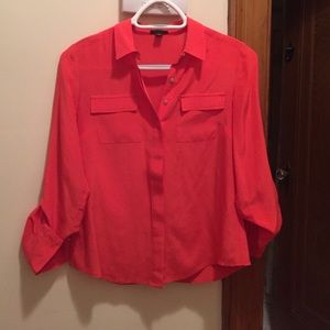 Red/orange silk Anne Taylor button up blouse