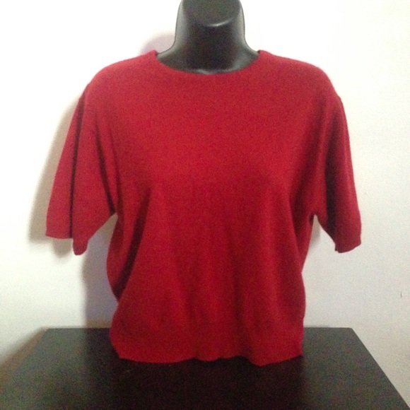 Burberry short sleeve, red, cashmere top.