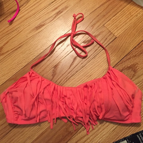 Coral fringe bikini top