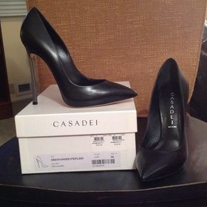 NIB authentic Casadei black pumps w/ metal heel