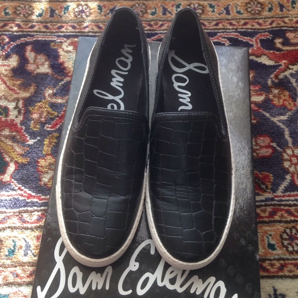 Sam Edelman "Becker" black croco slip on sneaker.