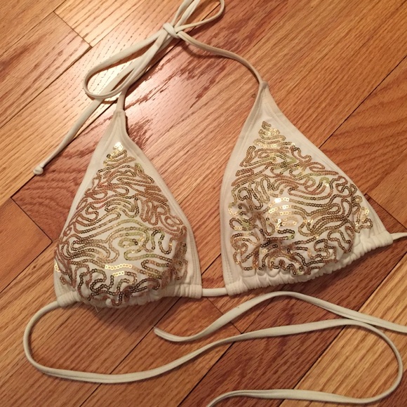 White and gold sequin bikini top