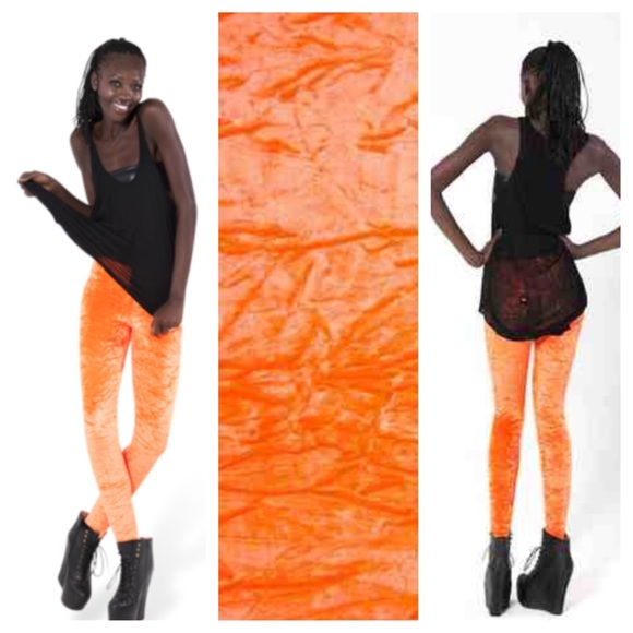 Black Milk Crushed Velvet Fluro Orange Leggings