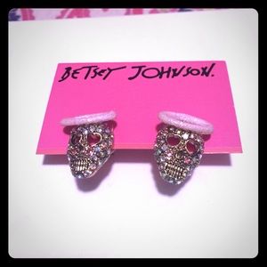 Betsey Johnson Crystal Angel Skull Stud Earrings