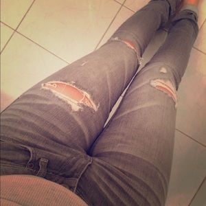 Grey distressed stretch  jeans