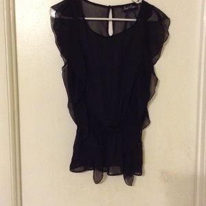 Black sheer top. Sz: L. With waist rigging Black sheer top. Sz: L. With waist rigging