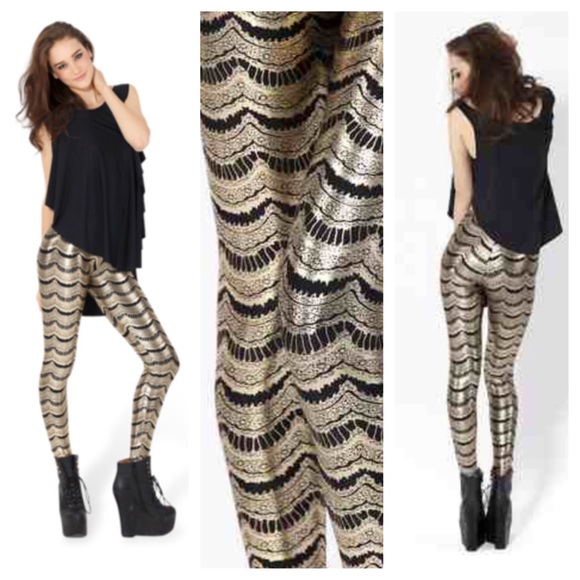 Blackmilk Pants - Black Milk Lashes Gold Leggings Rare!