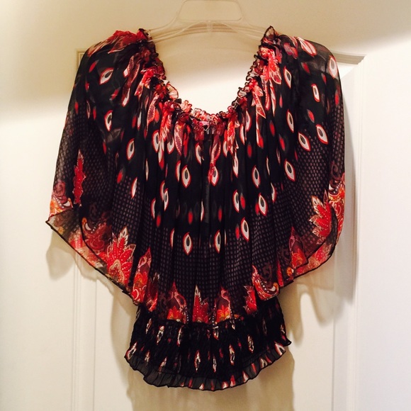 Beautiful black sheer peasant top!