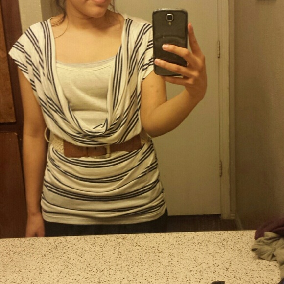 NEW Striped white and navy blue shirt with belt