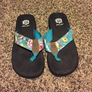 Yellow box flip flops